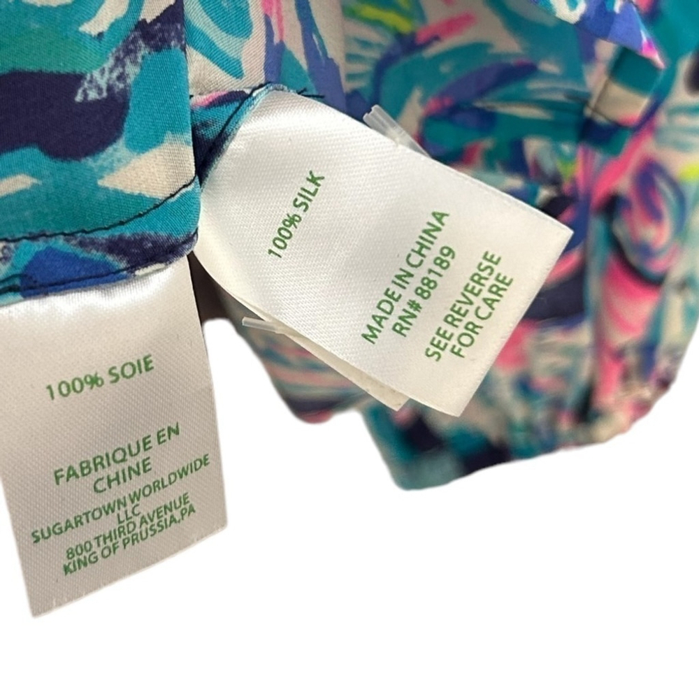 Lilly Pulitzer Elsa 100% Silk Smocked Bright Navy Caught Up Blouse Size XS - Picture 13 of 14
